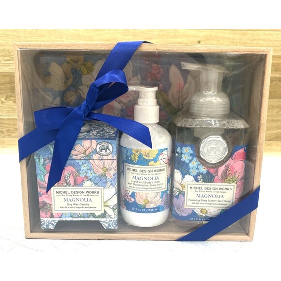Michel Design Works Magnolia Gift Set Soap, Lotion & Candle in Wooden Box New! - Picture 10 of 10